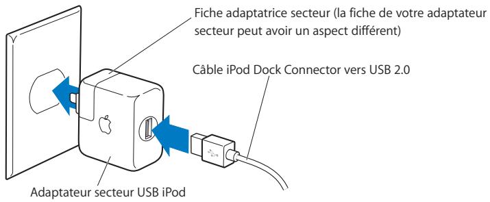 APPLE IPOD 806 B MA448FD/AC - Pour charger la batterie via l'adaptateur iPod USB Power Adapter : - 1