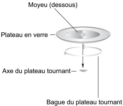 Moyeu (dessous) Plateau en verre — Axe du plateau tournant— Bague du plateau tournant