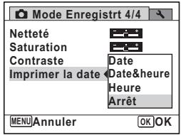 PENTAX X90 - Utilisez le bouton de navigation ( ) pour selectionner les détails d'impression de la date. - 1