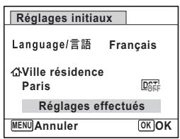 PENTAX X90 - Appuyez deux fois sur le bouton de navigation () pour selectionner [Réglages effectués]. - 1