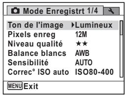 PENTAX X90 - - [Mode Enregistr] Menu 1 - 1