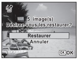 PENTAX X90 - Appuyez sur le bouton de navigation () pour selectionner [Restaurer]. - 1