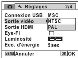 PENTAX X90 - Selectionnez [NTSC] ou [PAL] à l'aide du bouton de navigation (▲▼). - 1