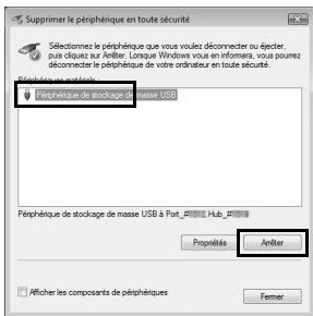 PENTAX X90 - Sélectionnez [Périphérique de stockage de masse USB] puis cliquez sur [Arrêter]. - 1