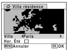PENTAX X90 - Réglage de la ville de résidence et de l'horaire d'été - 2