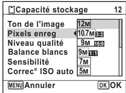PENTAX X90 - Utilisez le bouton de navigation ( ) pour changer le nombre de pixels enregistrres. - 1