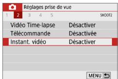 CANON 250D - Réglage de la durée de l'enregistrement d'instantanés video - 1