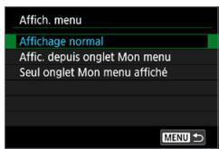 CANON 250D - Réglages d'affichage du menu - 1