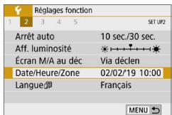 CANON 250D - Réglage de la date, de l'heure et du fuseau hora - 2