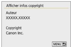 CANON 250D - Vérification des informations sur le copyright - 2