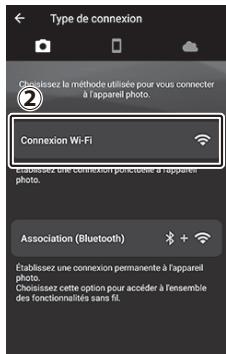 NIKON Z6II+24-70MM - Périphérique mobile : lorsque vous étés invite à désir le type d'appareil photo, touchez [appareil photo hybride], puis touchez [Connexion Wi-Fi]. - 2