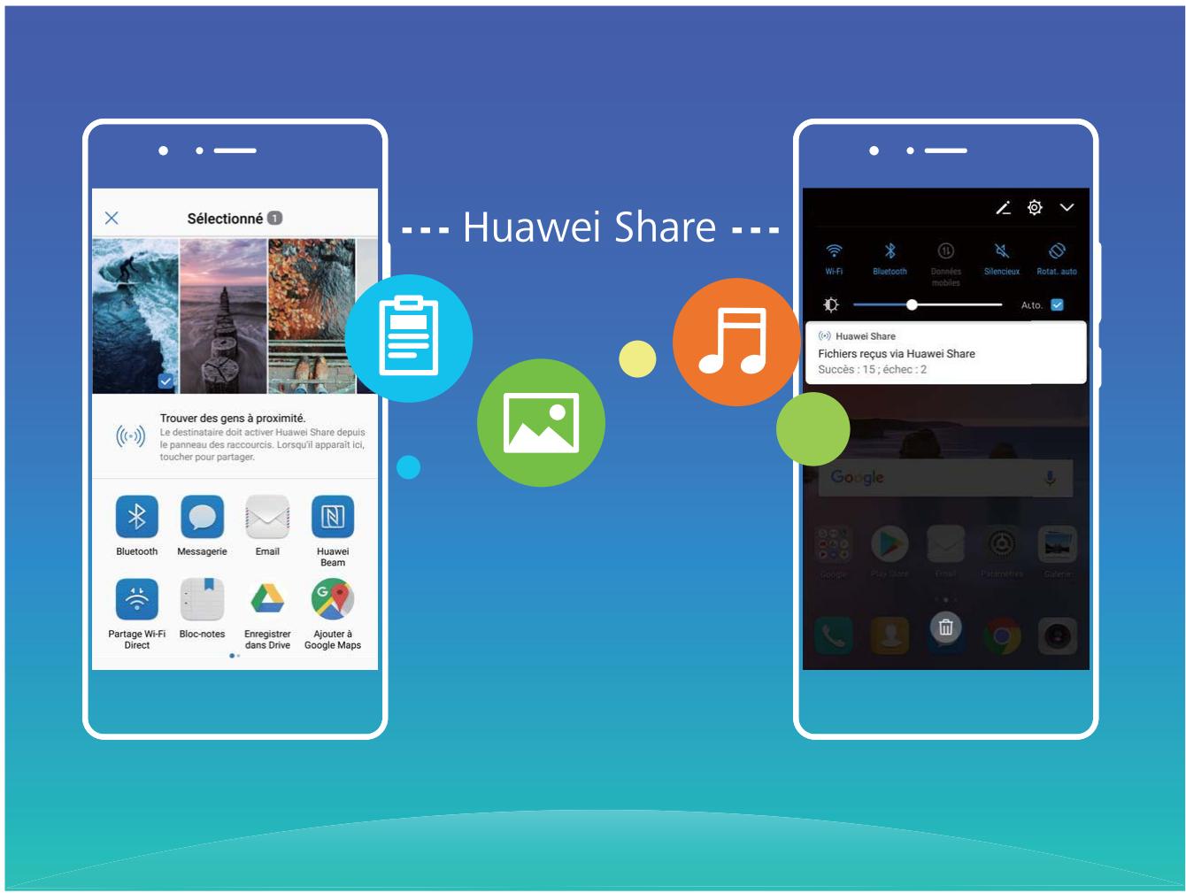 HUAWEI P20 TWILIGHT - Utilisation de Huawei Share pour le partagerapide fichiers entre apparéils Huawei - 1