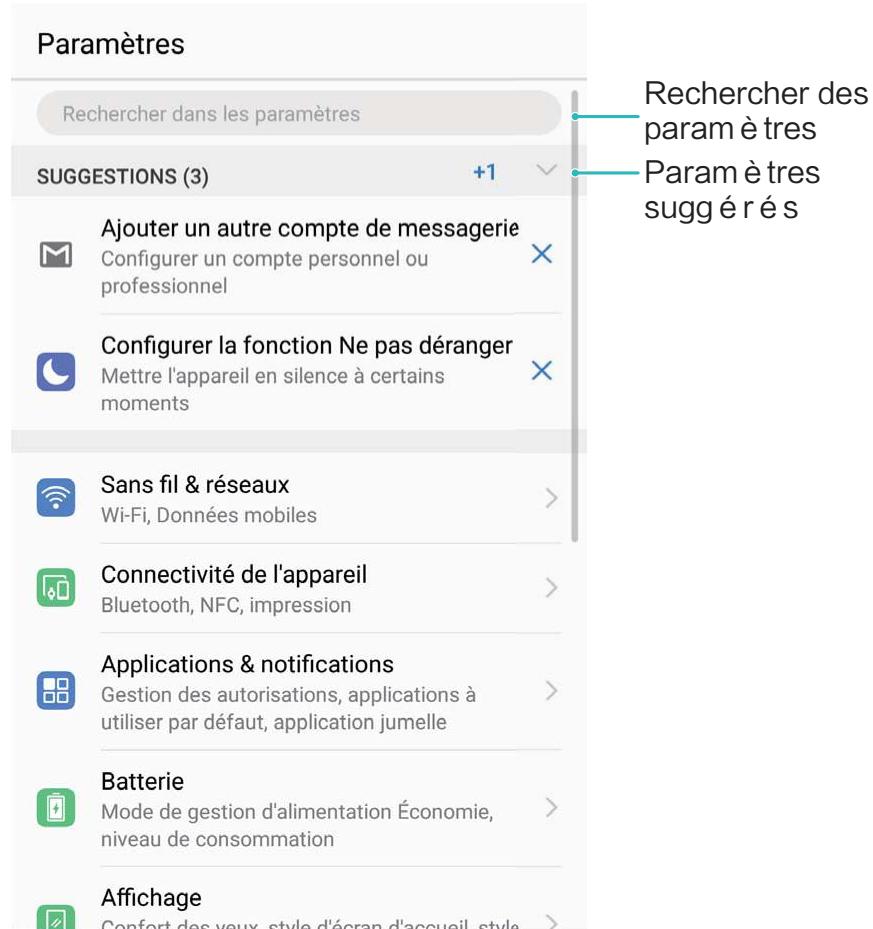 HUAWEI P20 TWILIGHT - Utiliser la fonctionnalité Paramètres intelligents pour couver un paramètre rapidement - 1
