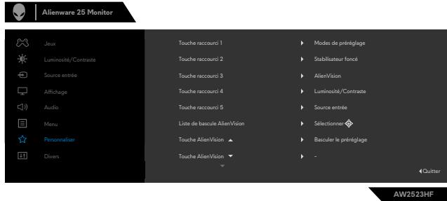 DARTY 36DARRYDELLECRANAW2523HFB - Utilisez le menu OSD et la touche de raccourci pour lancer AlienVision : - 6