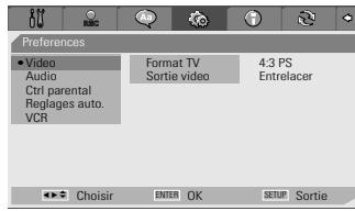 DAEWOO DFX4502S - PREFERENCES /Réglages Vidéo - 1