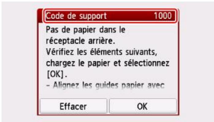 CANON TS8151 - Lorsqu'un code de support et un message s'affichent sur l'écran tactile : - 1