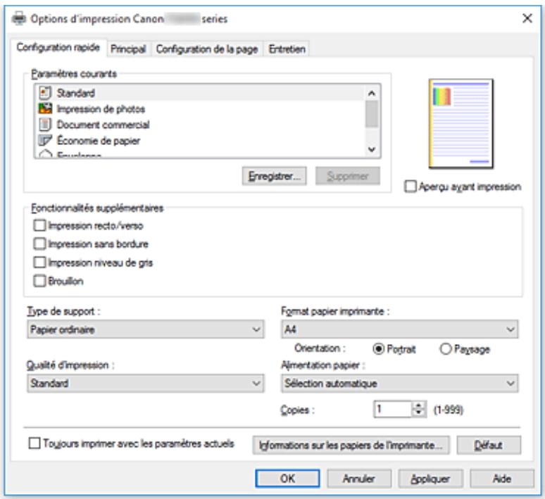 CANON TS8151 - Description de l'onglet Configuration rapide - 1
