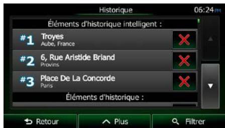 CLARION NX404E - Sélectionner une destination réçente à partir de l'histoire - 2
