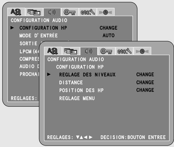 DENON S-101 - Appuyez sur la touche CURSOR ▲ ou ▼ pour sélectionnez “CONFIGURATION HP” dans le “CONFIGURATION AUDIO”, puis appuyez sur la touche ENTER. - 1