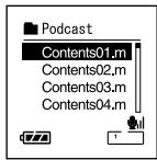 OLYMPUS DS 55 - Lorsque I'enregistreur est arrêté, appuyez sur la touche Podcast pendant au moins une seconde. - 1