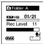 OLYMPUS DS 55 - Appuyez sur la touche  l ou I pendant I'enregistrement ou la pause pour ajuster le niveau d'enregistrement. - 1