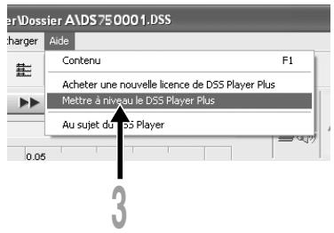 OLYMPUS DS 55 - Sélectionnez [Mettre à niveau le DSS Player Plus] à partir du menu [Aide]. - 1