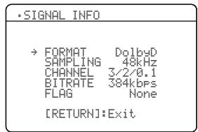 YAMAHA RXV-461B - Appuyez plusieurs fois de suite sur ⑥ V pour sélectionner "SIGNAL INFO", puis appuyez sur ⑥ ENTER. - 1