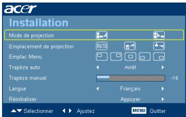 ACER H5360BD - Menu d'installation - 2