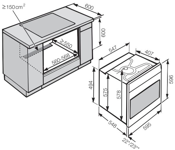 DARTY H5240BPNOIR - Dimensions de l'appareil et niche - 1