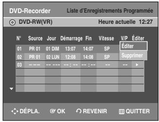 SAMSUNG AK68-01003B-00 - Appuyez sur les touches ▲▼ pour sélectionner le nombre d'Enregistrements programmés que vous souhaitez modifier, puis appuyez sur la touche OK ou ▶. - 1