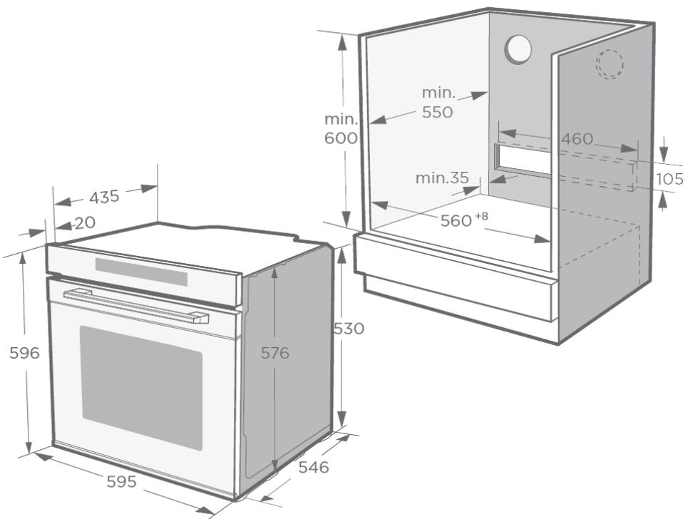 THOMSON TMFP72BXFOUR - Installatie-afmetingen (metingen in mm) - 1