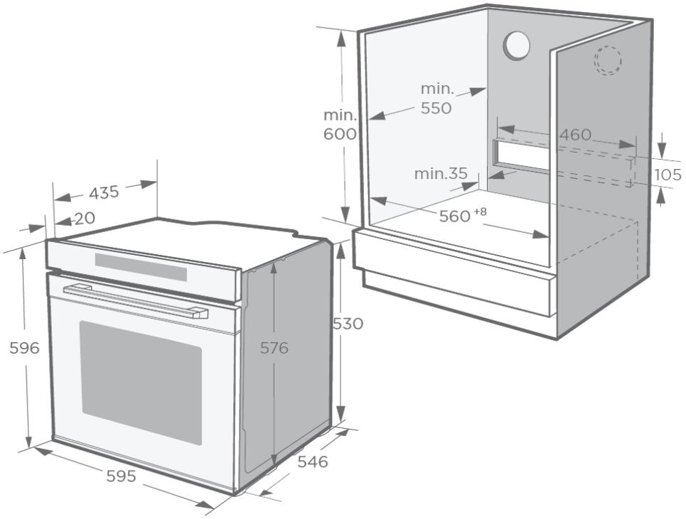 THOMSON TMFP72BXFOUR - Dimensions de l'installation (mesures en mm) - 1
