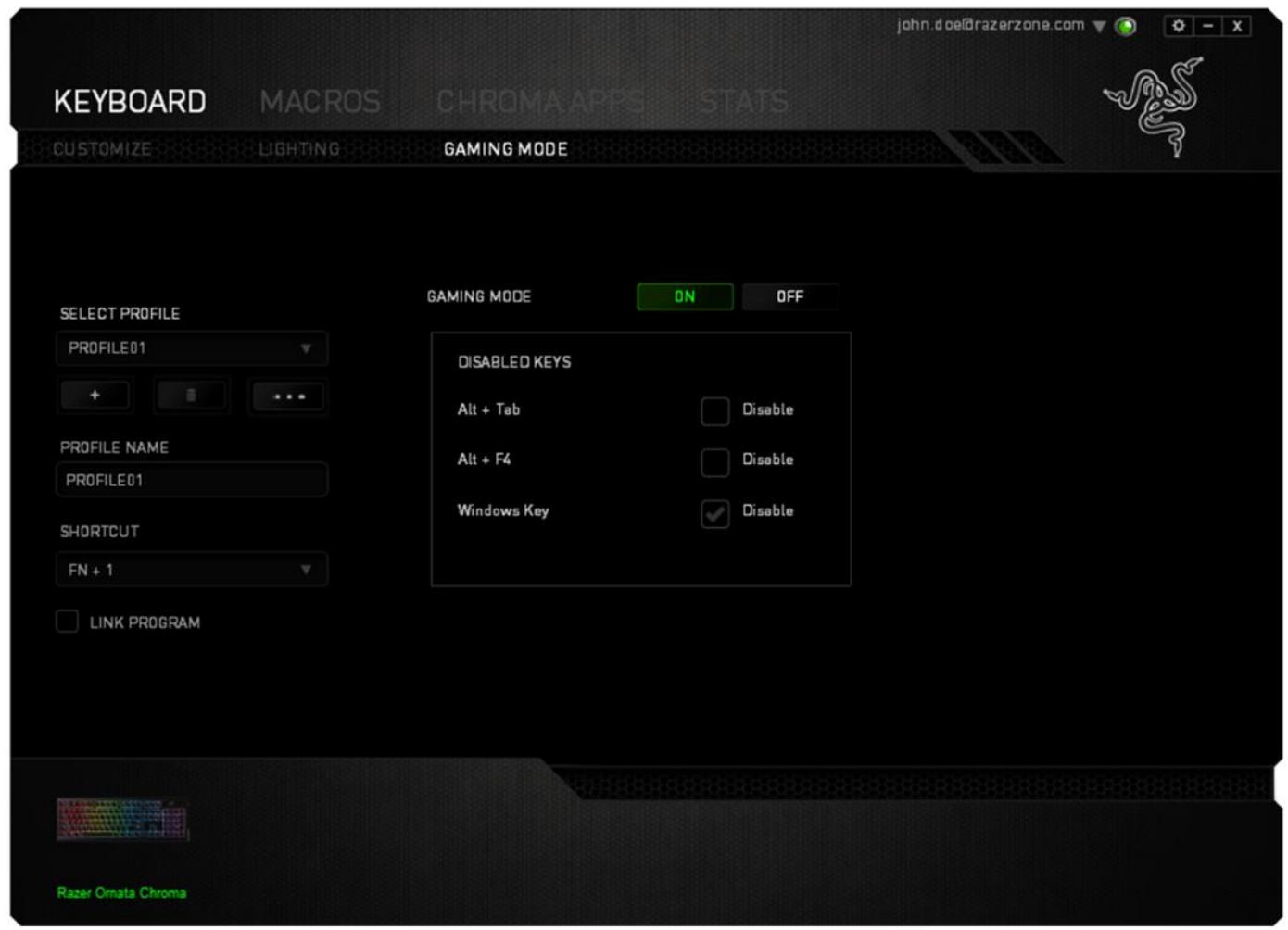 RAZER ORNATA CHROMA - Gaming Mode Tab - 1