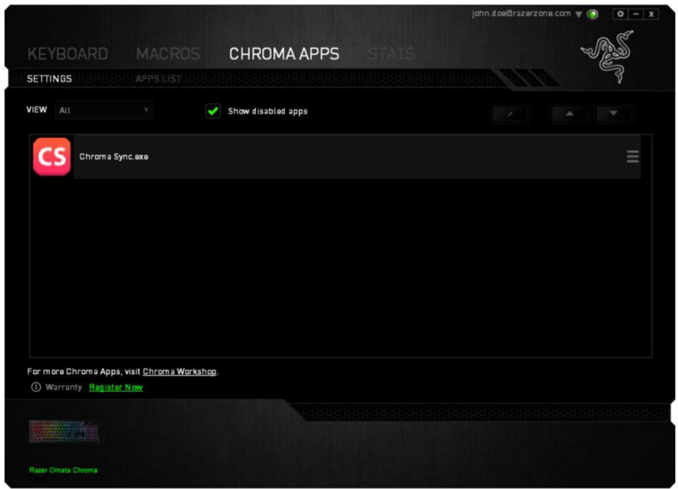 RAZER ORNATA CHROMA - APPS LIST TAB - 1