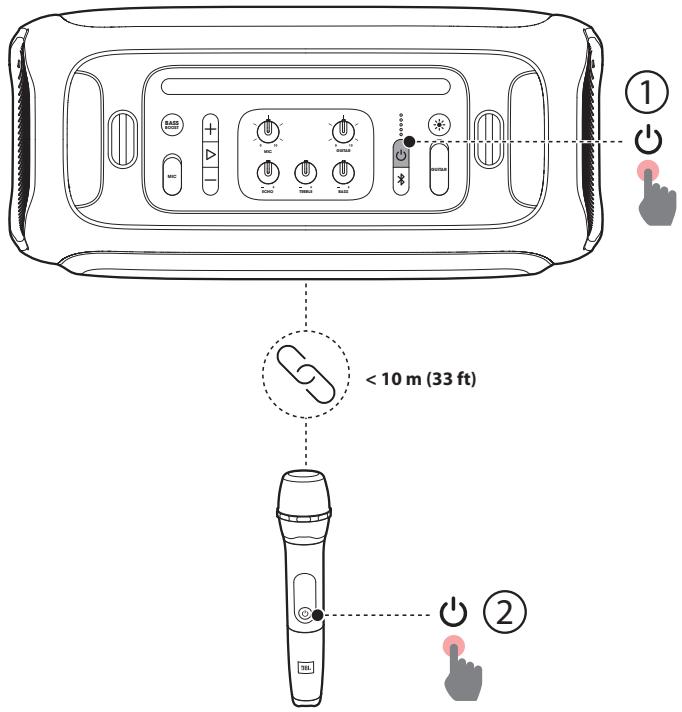 JBL Partybox On TheGo V2 - Connexion du microphone sans fil fourni - 1
