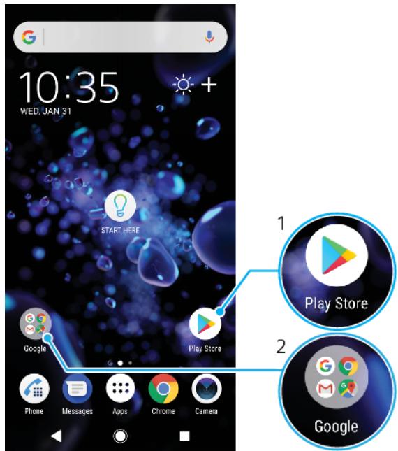 SONY xperia xz2 compact vert - Présentation des raccourcis et dossiers - 1