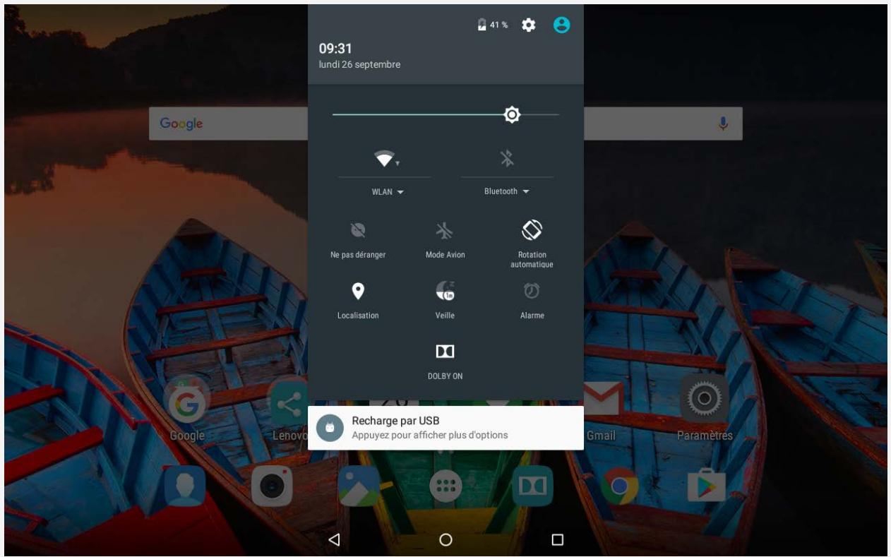 LENOVO ZA1U0083SE - Notifications et réglages rapides - 1