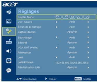 ACER P1303PW - Réglages - 1