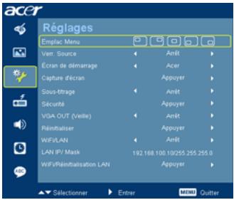 ACER P1303PW - Réglages - 2