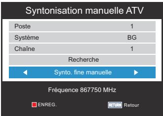 TOSHIBA 32E2553D - Sélectionnez Sytonisation manuelle ATV dans le menu Installation. - 1