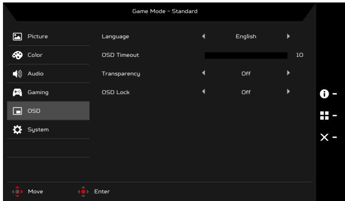 NITRO VG252QPBMIIPX - Ajuster le menu OSD - 1