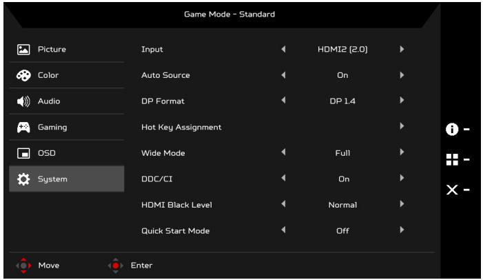 NITRO VG252QPBMIIPX - Ajuster le menu OSD - 2