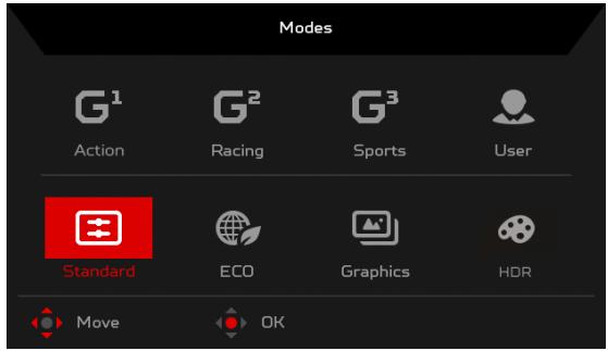 NITRO VG252QPBMIIPX - Activer ou désactiver les Modes - 1
