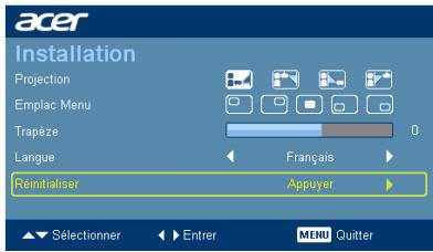 ACER K750 - Menu d'installation - 2