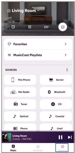 YAMAHA N2000A - Démarrez « MusicCast Controller » sur votre ou vos apparéils mobiles, sélectionnez la pièce dans laquelle ce produit est installé, puis touchez l'icone de réglages. - 1