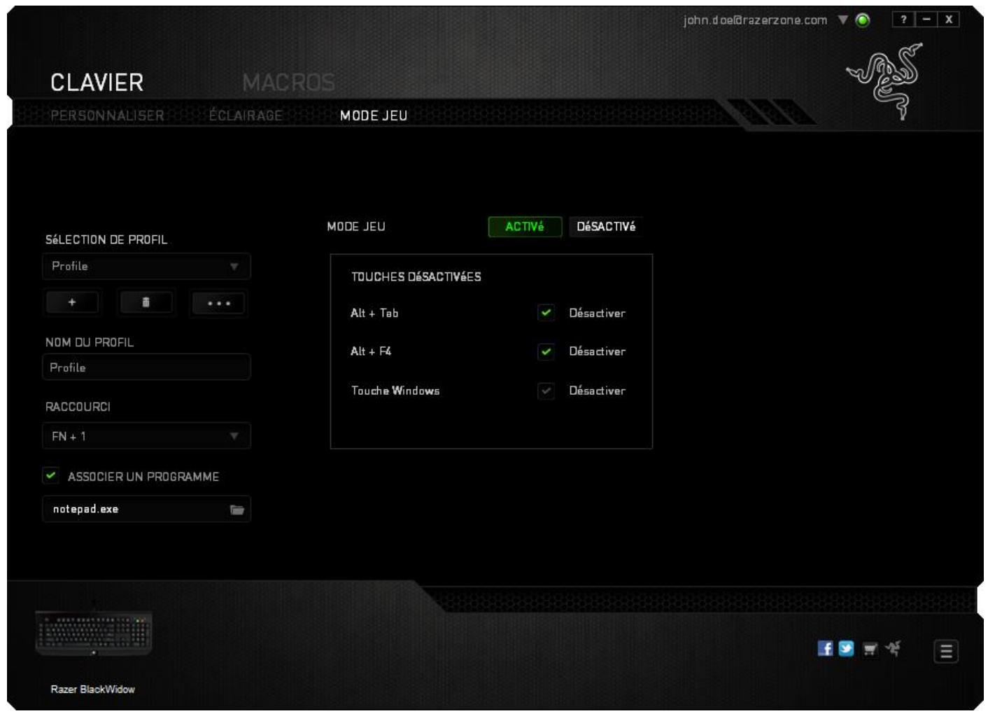 RAZER BLACKWINDOW 2014 - Onglet Mode Jeu - 1