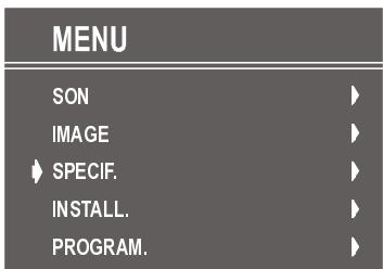 PROLINE 2110 - Menu Spécifications (SPECIF.) - 1