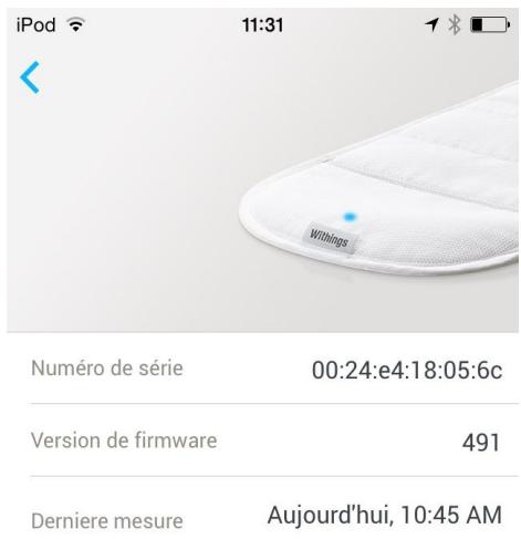 WITHINGS AURAC - Afficher la version du firmware - 2