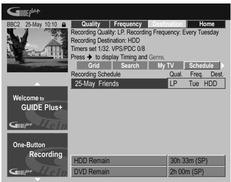PIONEER DVR-530H-AV - Appuyez sur la touche d'action VERTE (Périodicité) pour modifier la périodicité des enregistements. - 1