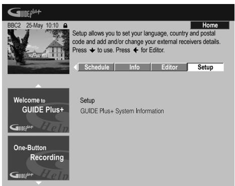 PIONEER DVR-530H-AV - Modification de la configuration de GUIDE Plus+ 1 Sélectionnez 'Setup' sur la barre de menu. - 1